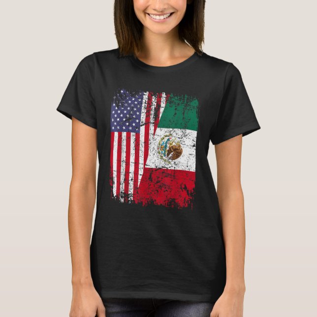MEXICAN ROOTS HalAmerican Flagga MEXICO T Shirt (Framsida)