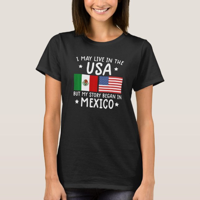mexican ROOTS  Half American Flag Mexicoflag T Shirt (Framsida)