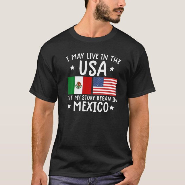 mexican ROOTS  Half American Flag Mexicoflag T Shirt (Framsida)