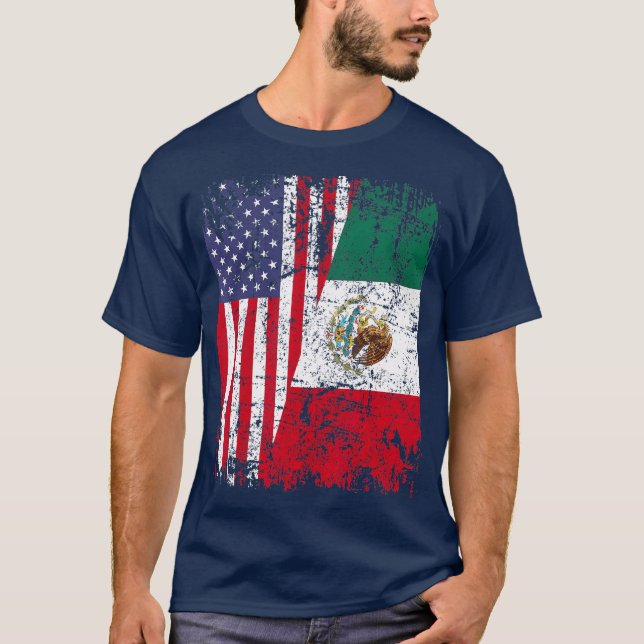 MEXICAN ROOTS T HalAmerican Flagga MEXICO T Shirt (Framsida)