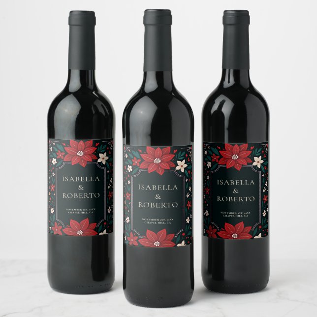 Mexican Rustic Elegant Christmas Red Wedding Vinflaska Etikett (Flaskor)