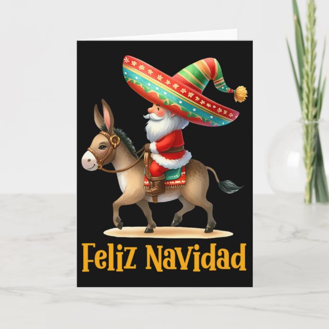 Mexican Santa Riding Donkey Christmas Navidad Mexi Kort (Framsida)
