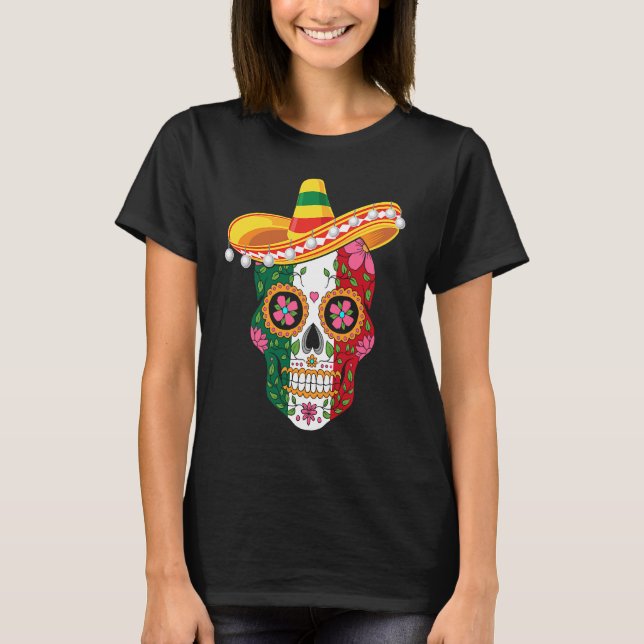 Mexican Skull Sombrero Cinco De Mayo T Shirt (Framsida)