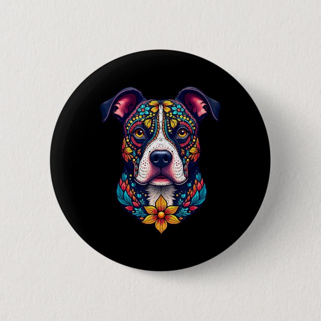 Mexican Sugar Skull Pitbull Dog Dia De Muertos Hal Knapp (Framsida)