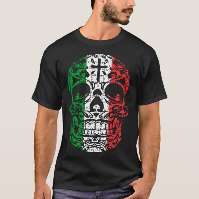 Mexican Sugar Skull Pride Calavera Day Dead Cinco  T Shirt (Framsida)