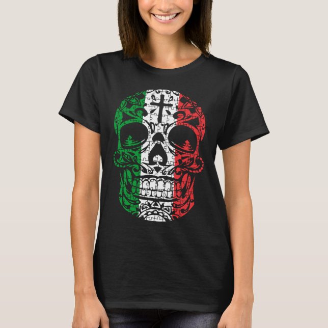Mexican Sugar Skull Pride Calavera Day Dead Cinco  T Shirt (Framsida)