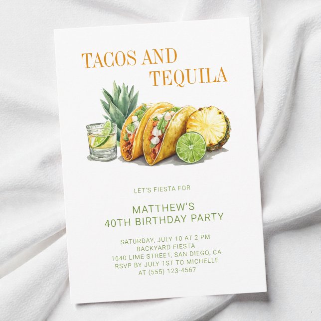 Mexican Tacos and Tequila 40th Birthday Party Inbjudningar (Mexican Tacos and Tequila 40th Birthday Party Invitation)