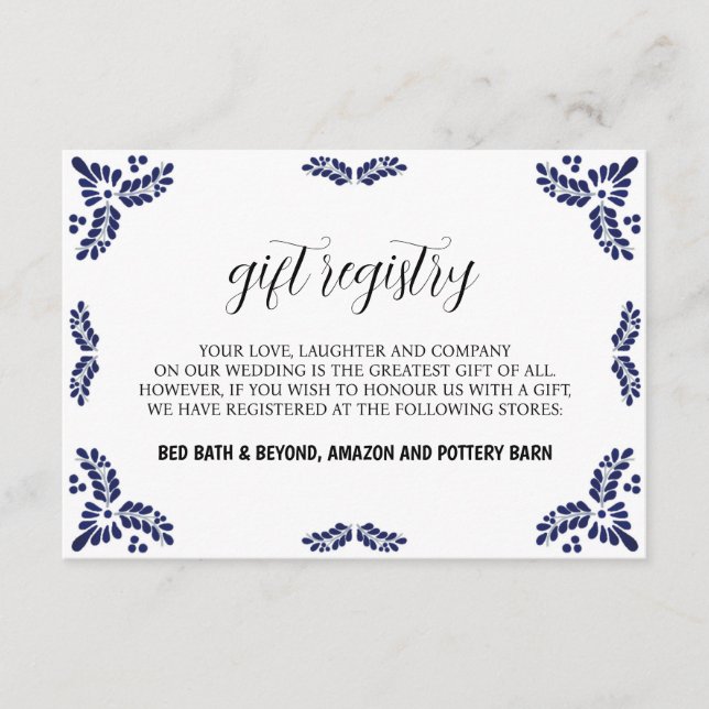 Mexican Talavera Black Floral Minimalist Wedding Tilläggskort (Framsida)