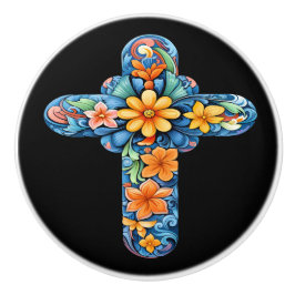 Mexican Talavera Cross Ceramic Knob Knopp