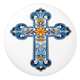 Mexican Talavera Cross Ceramic Knob Knopp