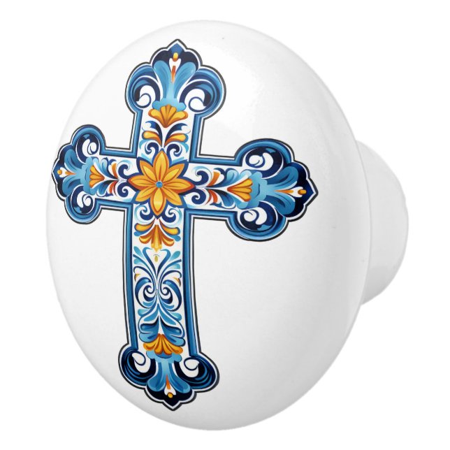 Mexican Talavera Cross Ceramic Knob Knopp (Höger)