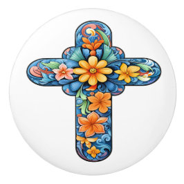 Mexican Talavera Cross Ceramic Knob Knopp