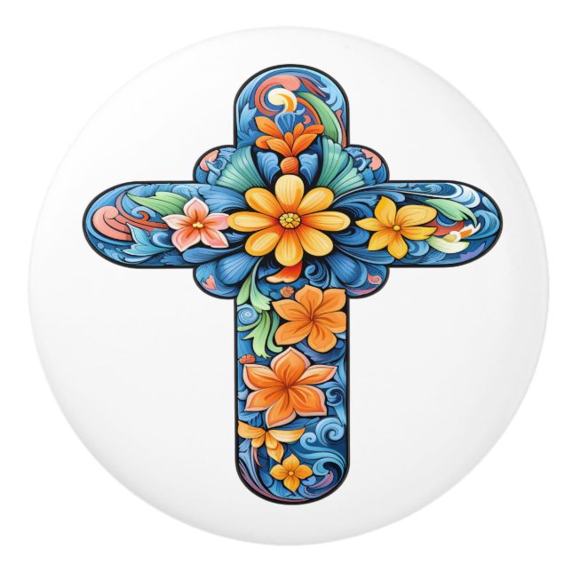 Mexican Talavera Cross Ceramic Knob Knopp (Framsidan)
