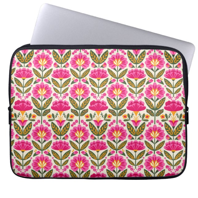 Mexican Talavera Flowers Retro Pink Botanical Laptop Fodral (Framsidan)