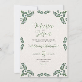 Mexican Talavera Green Floral Minimalist Wedding Inbjudningar