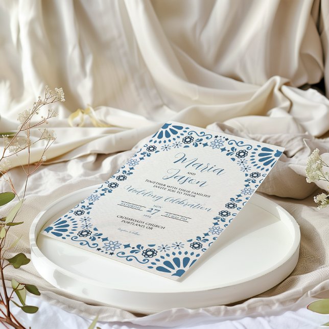 Mexican Talavera Majolica Blue Floral Boda Wedding Inbjudningar (Mexican Talavera Majolica Blue Floral Boda Wedding Invitation)