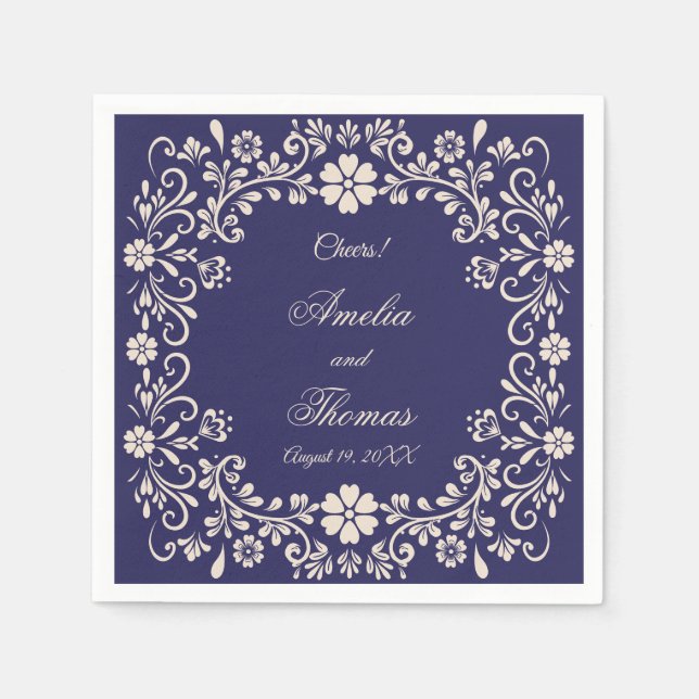 Mexican Talavera Navy Blue Wedding  Pappersservett (Framsidan)