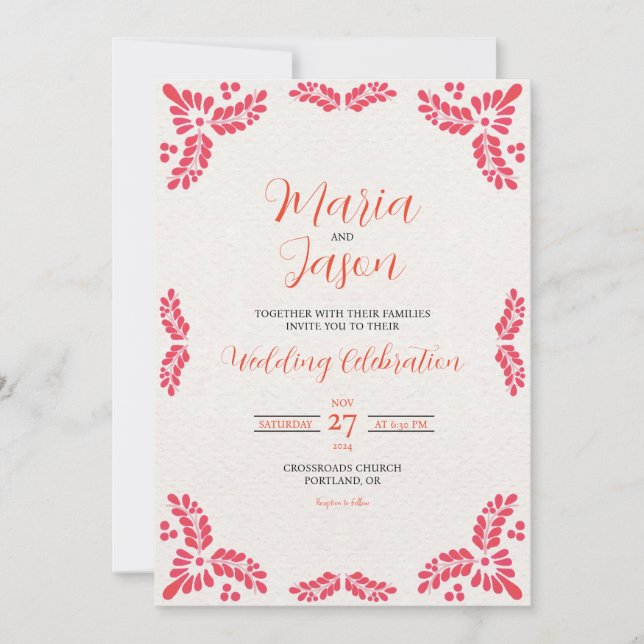 Mexican Talavera Orange Floral Minimalist Wedding Inbjudningar (Framsida)
