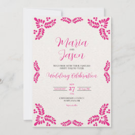 Mexican Talavera Pink Floral Minimalist Wedding Inbjudningar