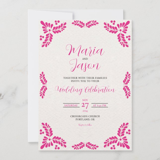 Mexican Talavera Pink Floral Minimalist Wedding Inbjudningar (Framsida)