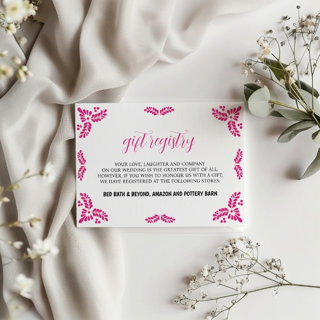 Mexican Talavera Pink Floral Minimalist Wedding Tilläggskort (Mexican Talavera Pink Floral Minimalist Wedding Enclosure Card)