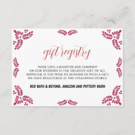 Mexican Talavera Red Floral Minimalist Wedding Tilläggskort