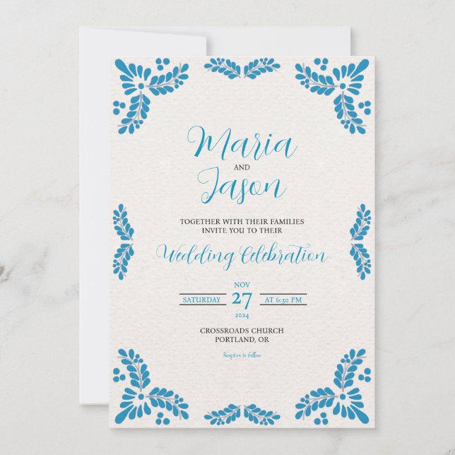 Mexican Talavera Turquoise Minimalist Wedding Inbjudningar (Framsida)