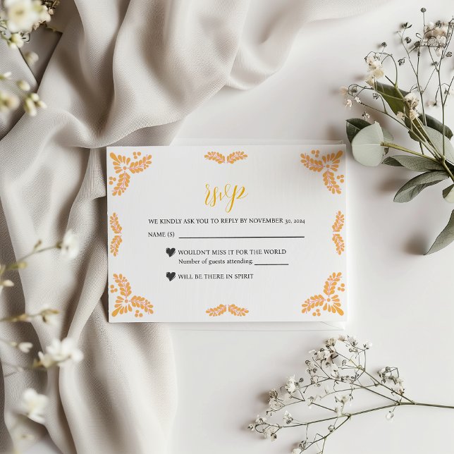 Mexican Talavera Yellow Floral Minimalist Wedding OSA Kort (Mexican Talavera Yellow Floral Minimalist Wedding RSVP Card)