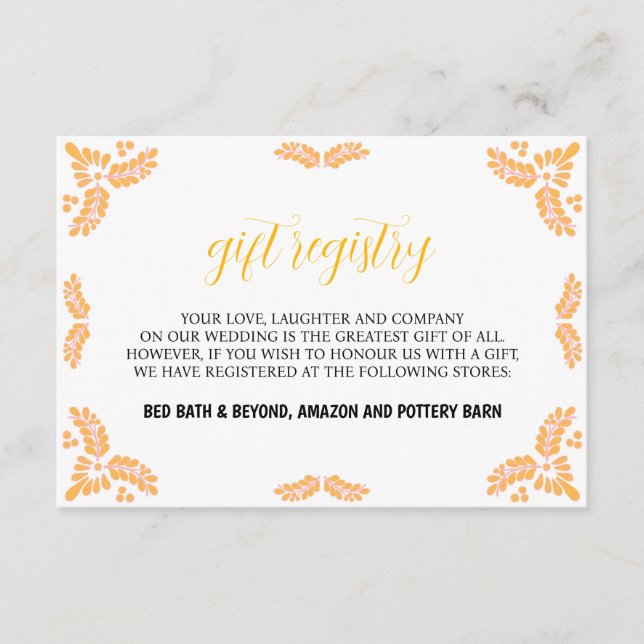 Mexican Talavera Yellow Floral Minimalist Wedding Tilläggskort (Framsida)