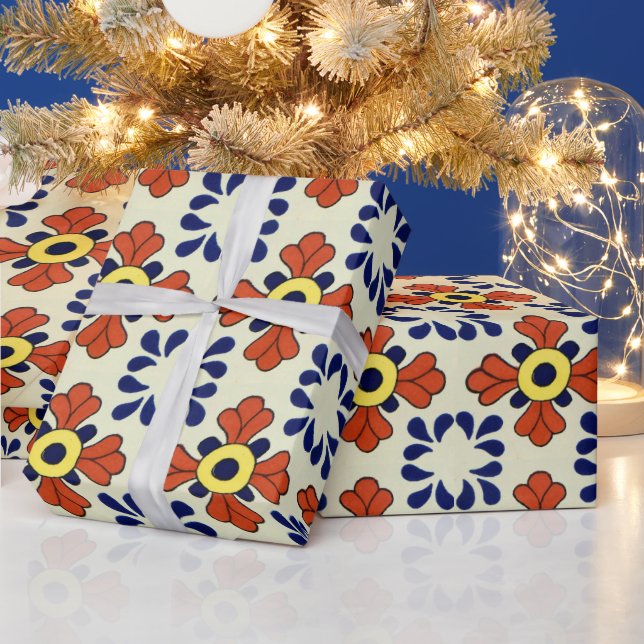 Mexican Tile Blue Mosaic Presentpapper (Helgdagar)