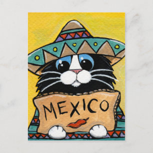 Mexican Tuxedo Cat Hitchhiker Vykort