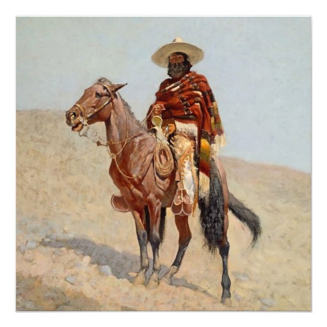 ’Mexican Vaquero Horseman’ av Frederick Remington Fototryck (Framsidan)