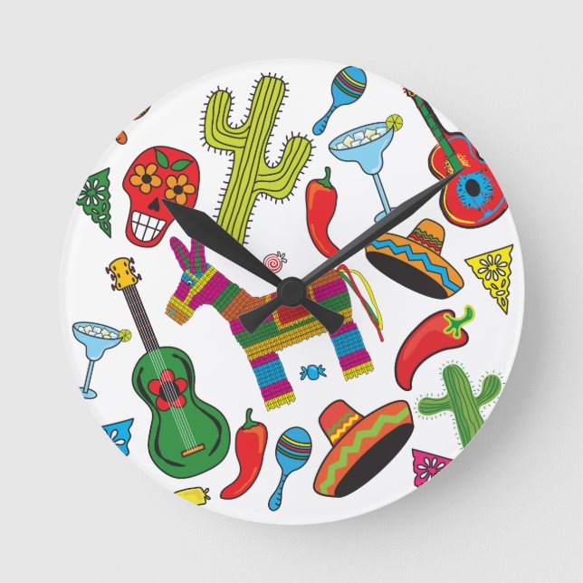 Mexicansk Fiestapartybilder Rund Klocka (Framsida)