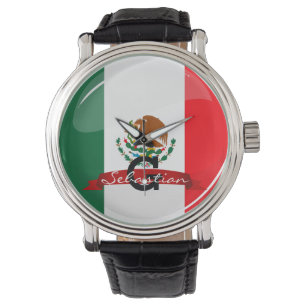 Mexicansk flagga för glansig runda armbandsur