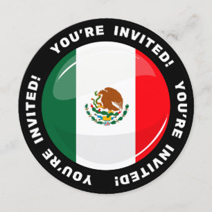 Mexicansk flagga för glansig runda inbjudningar