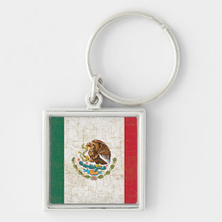 MEXICANSK FLAGGA Keychain Fyrkantig Silverfärgad Nyckelring