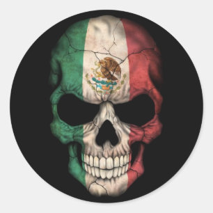 Mexicansk flaggaskalle på svart runt klistermärke