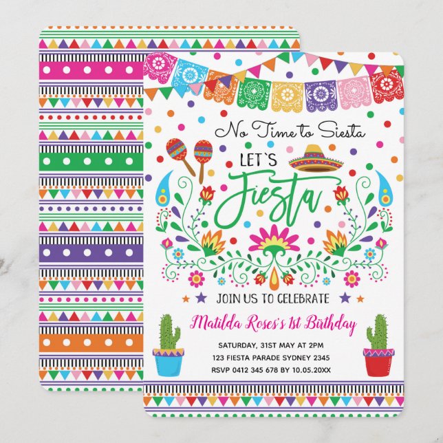 Mexicansk inbjudan för Fiestafödelsedagsfestkaktus (Fram/baksida)