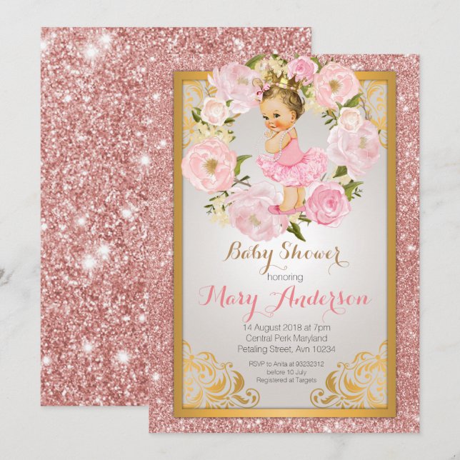 Mexicansk inbjudan för Princess baby shower (Fram/baksida)