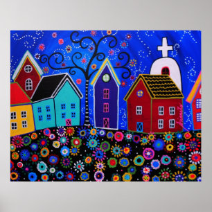 MEXICANSK MÅLNING FÖR TOWN PRISARTS FÖR PUEBLO II POSTER