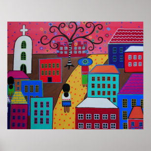 MEXICANSK MÅLNING FÖR TOWN PRISARTS FÖR PUEBLO POSTER