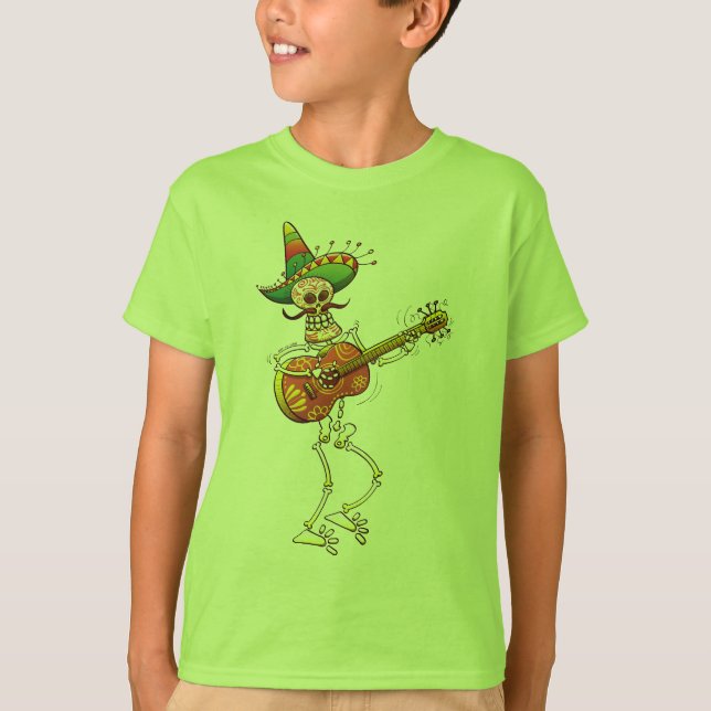 Mexicansk skelett- leka gitarr tee shirt (Framsida)