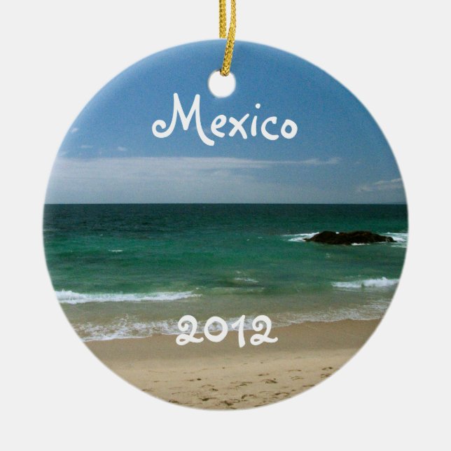 Mexicansk strandutsikt; Mexico souvenir Julgransprydnad Keramik (Framsidan)