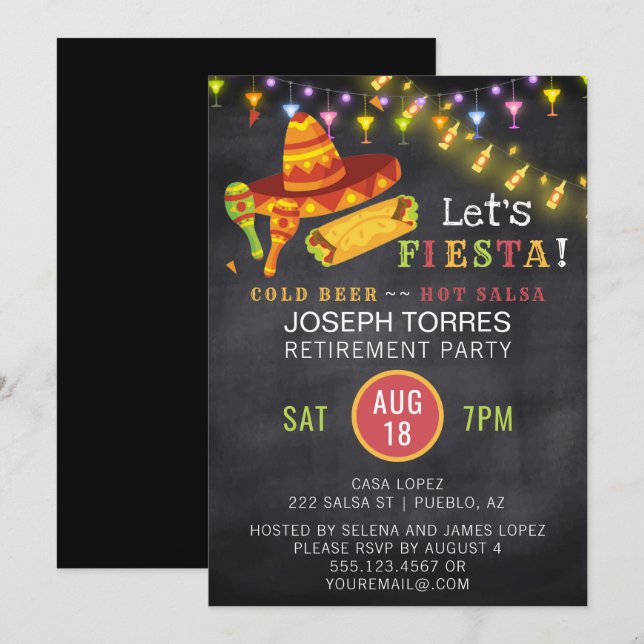 Mexicansk svart tavla för Fiestapensionparty Inbjudningar (Fram/baksida)