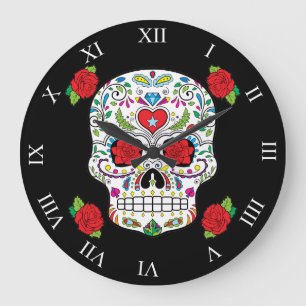 Mexicansk tatueringsockerskalle och röd ros stor klocka
