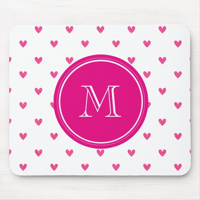 Mexicanska rosaglitterhjärtor med monogramen musmatta (Framsidan)