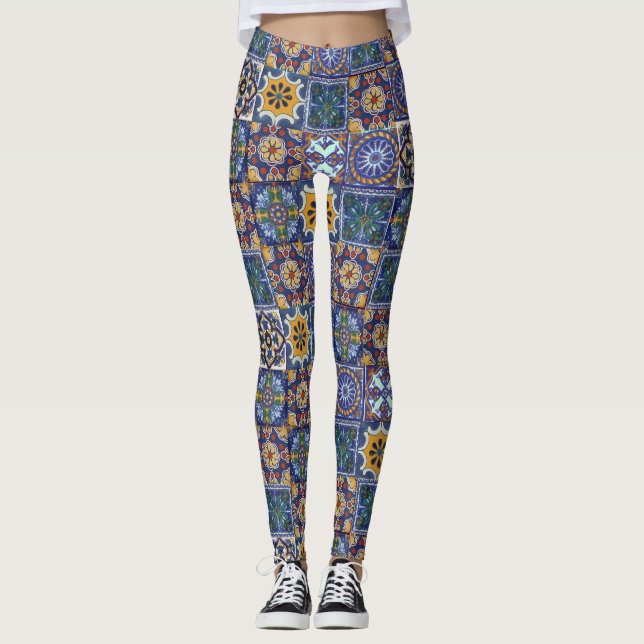 Mexicanska Talavera belägger med tegel Leggings (Framsida)