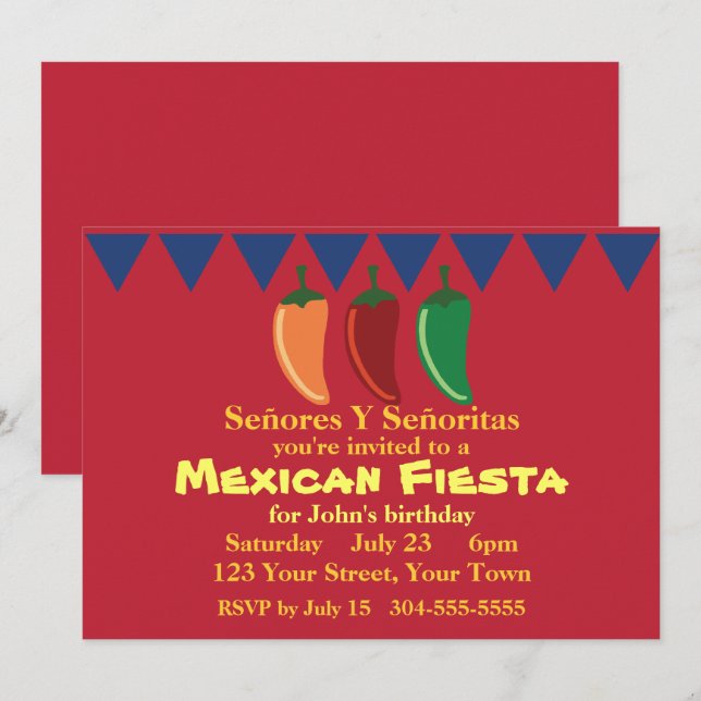 Mexicanskt Fiestaparty Inbjudningar (Fram/baksida)