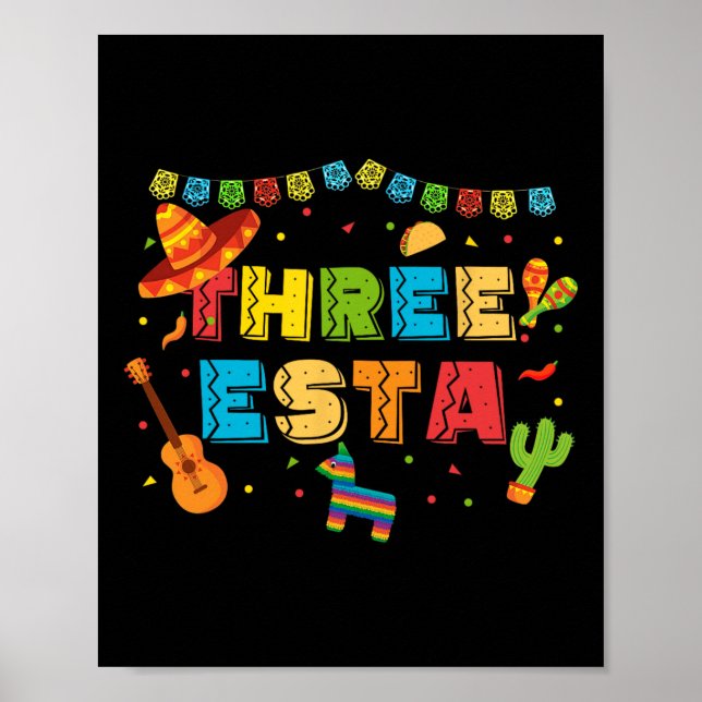 Mexicanskt tema 3-årsdag 3 år gamla barn Tre E Poster (Framsidan)