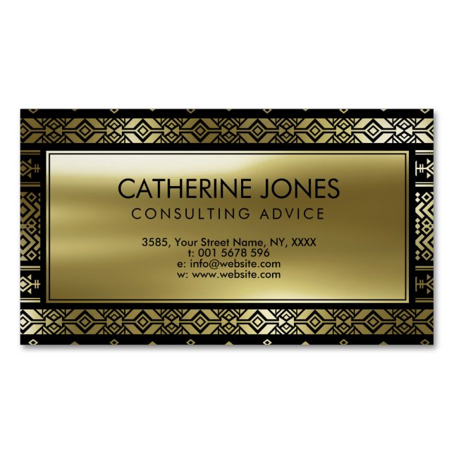 Mexicanskt /Tribal Aztec geometriskt guld på svart Visitkortmagnet (Framsida)